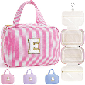 TOPEAST travel hanging toiletry bag in pink offers space-saving organization.