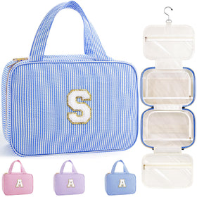 TOPEAST blue travel toiletry bag with hanging design for easy access