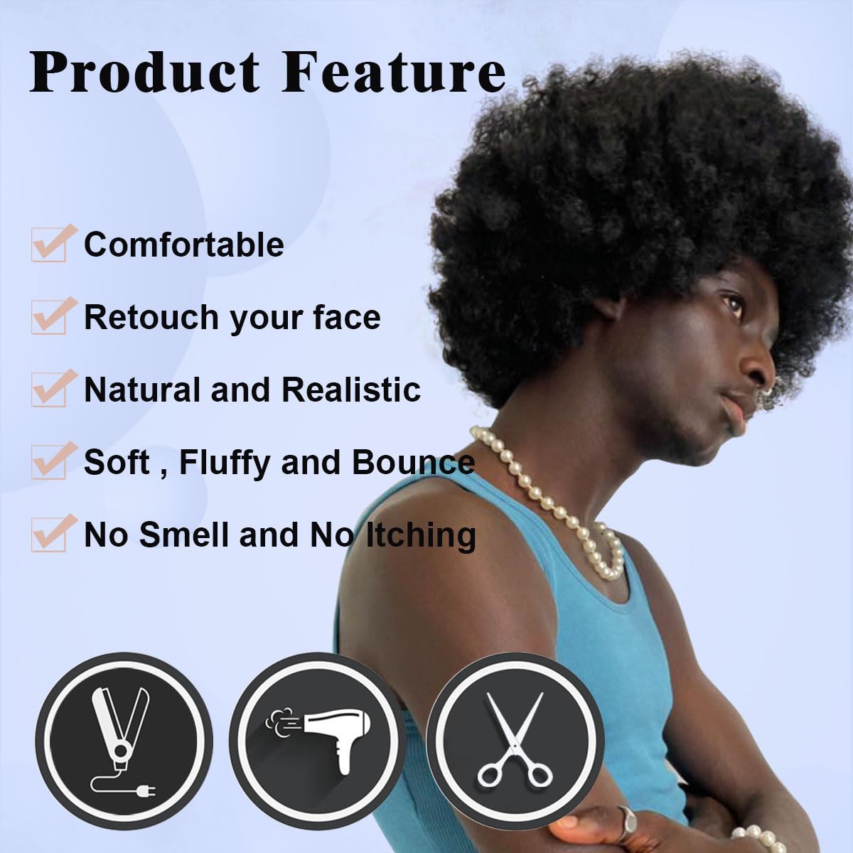 TOPHR Afro wig back view reveals full volume silhouette for retro vibes.