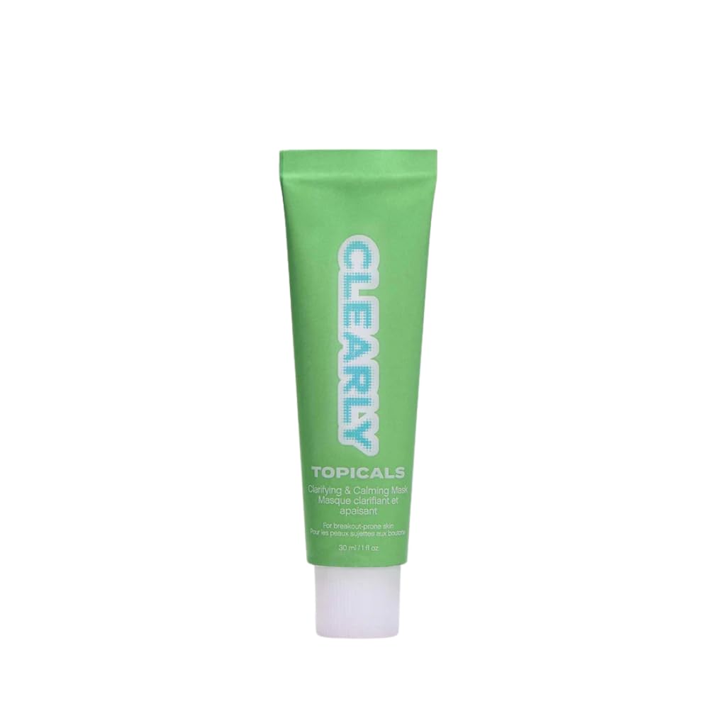 Topicals Clearly Breakout Mask bottle close-up with calming, clarifying action.