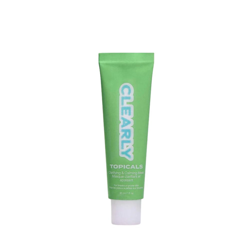 Topicals Clearly Breakout Mask bottle close-up with calming, clarifying action.