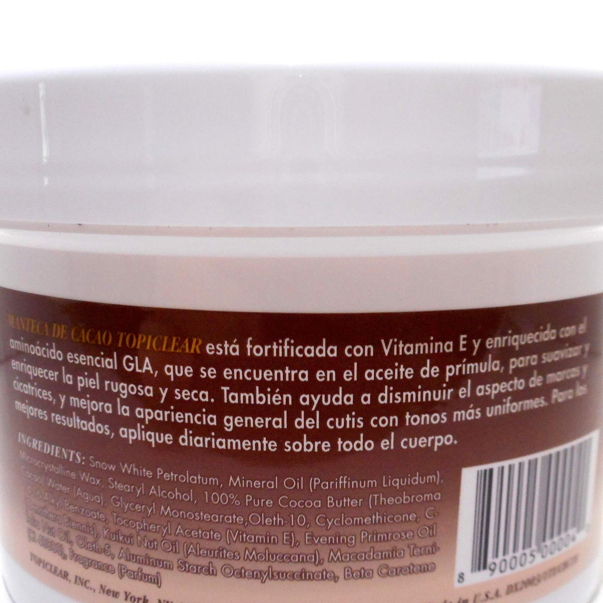 Topiclear Cocoa Butter Creme label-front highlights ingredients and 18oz jar