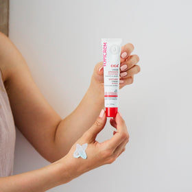 Topicrem Essentials CICA Repair Cream on the body for versatile use.