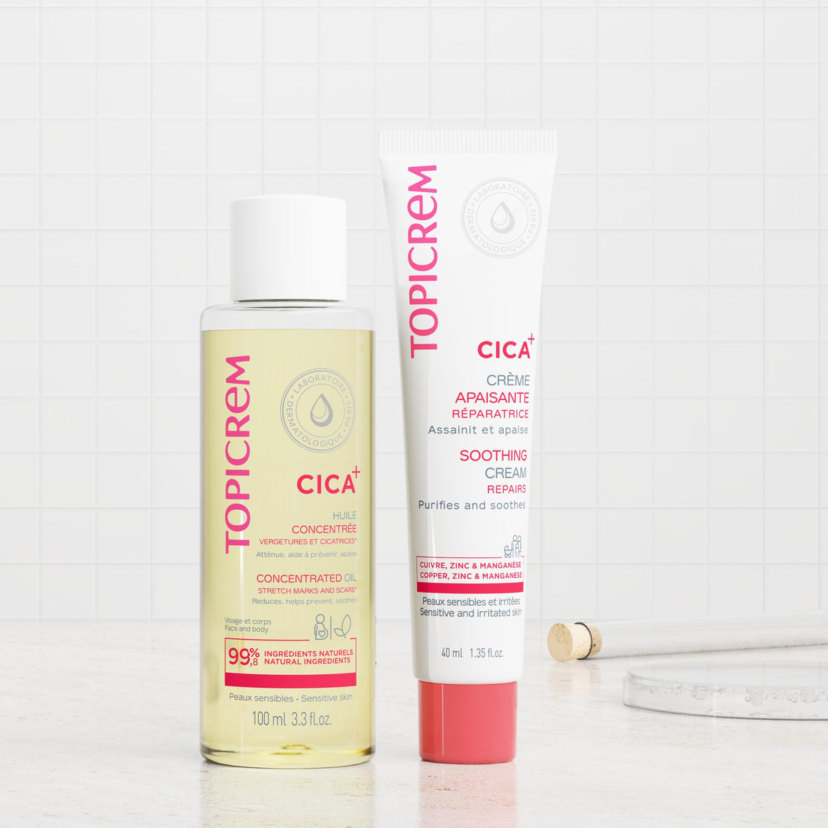Topicrem Essentials CICA Repair Cream packaging emphasizes clean, hypoallergenic notes.