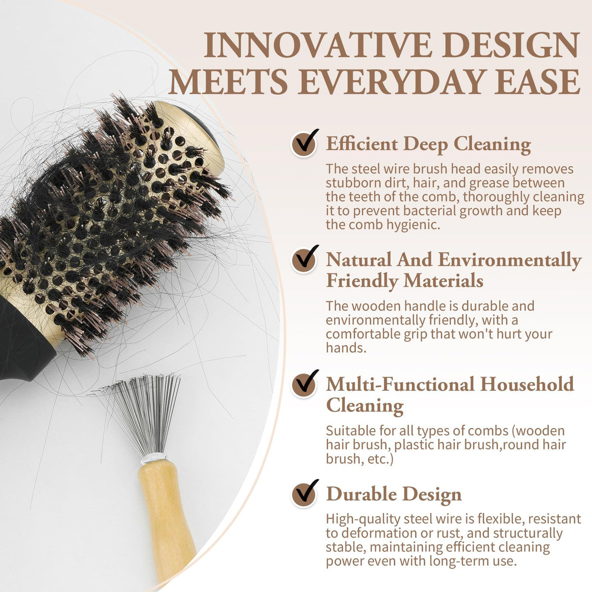 Topisces eco-conscious wooden handle with rust-proof steel teeth for lasting use