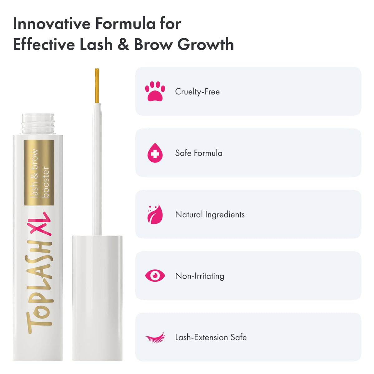 Toplash XL after-usage look displays smoother, healthier-looking lashes and brows