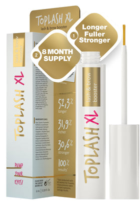 Toplash XL bottle pour shows precise applicator for lash and brow care