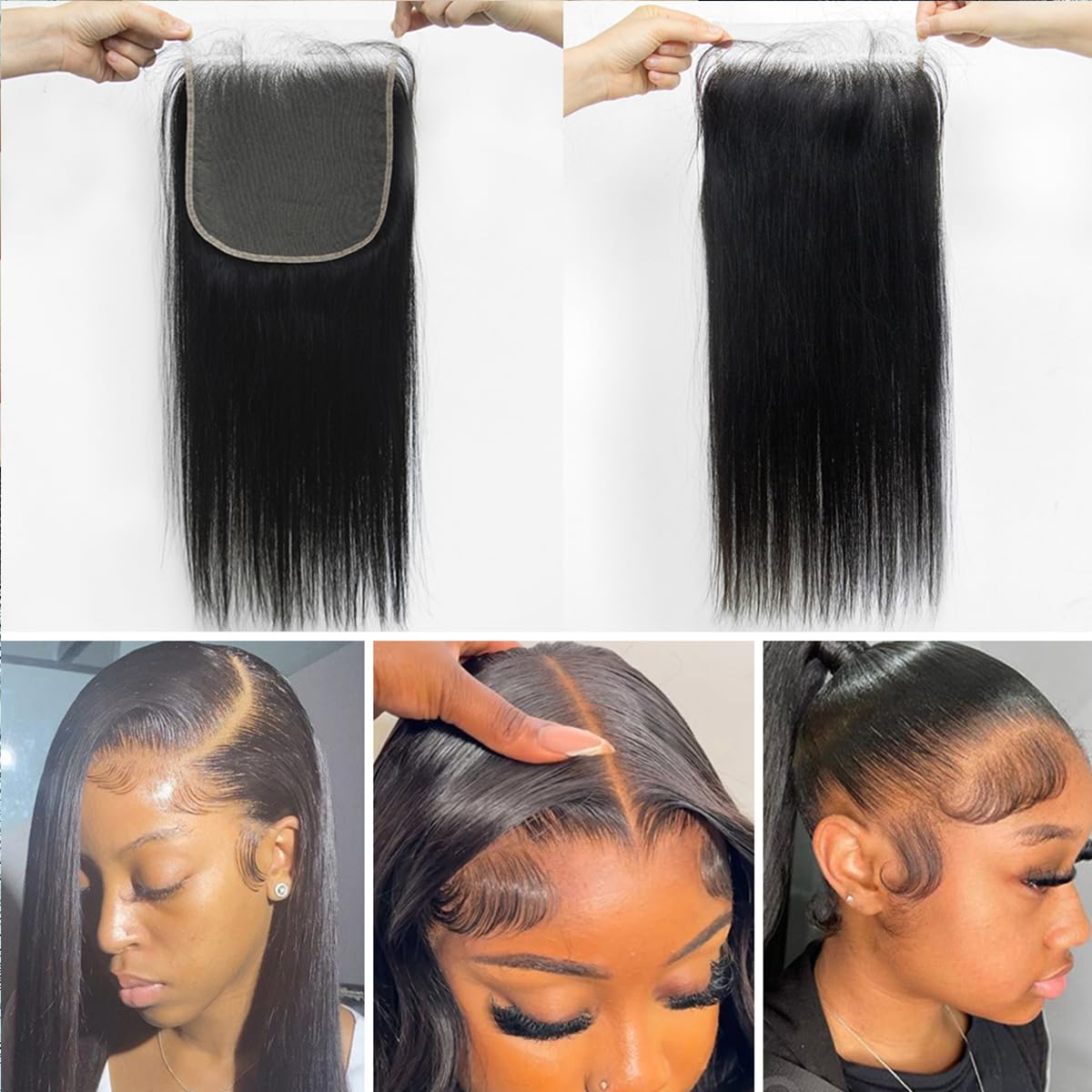 Topnormantic closure featuring baby hairs and pre plucked hairline for soft edges.