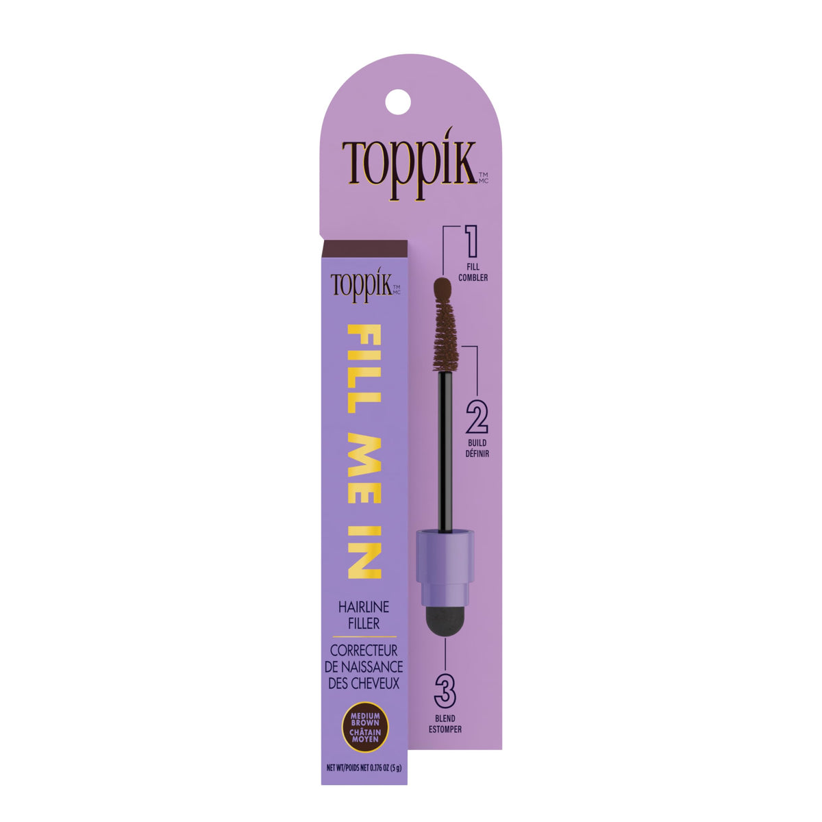 TOPPIK Fill Me In Hairline Filler applying with doe-foot tip for thinning areas