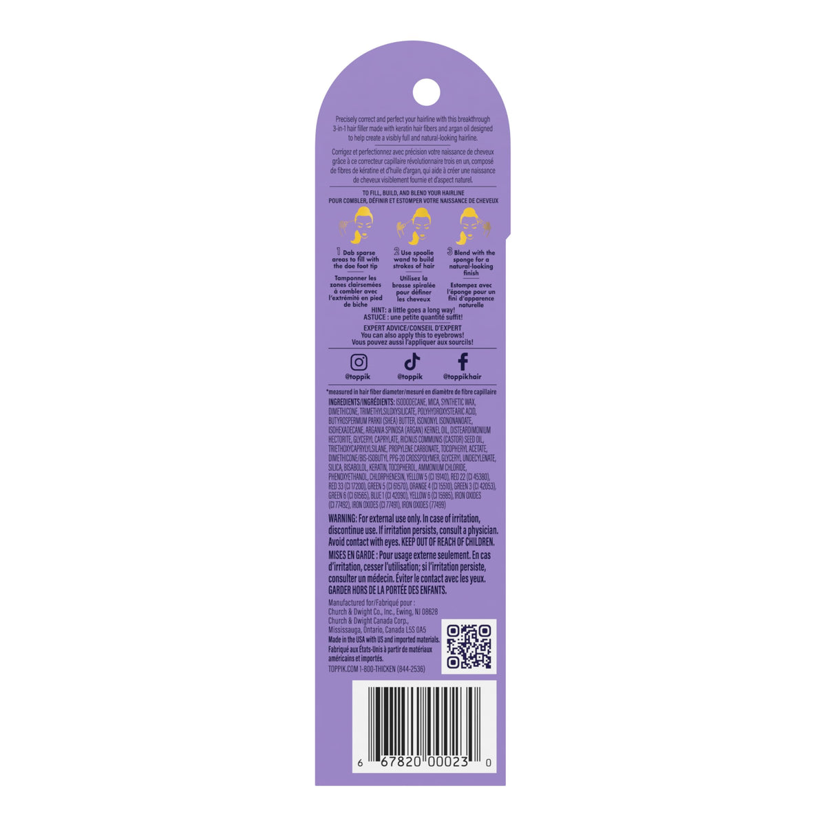 Toppik Fill Me In Hairline Filler keratin fibers application for durable hairline density.