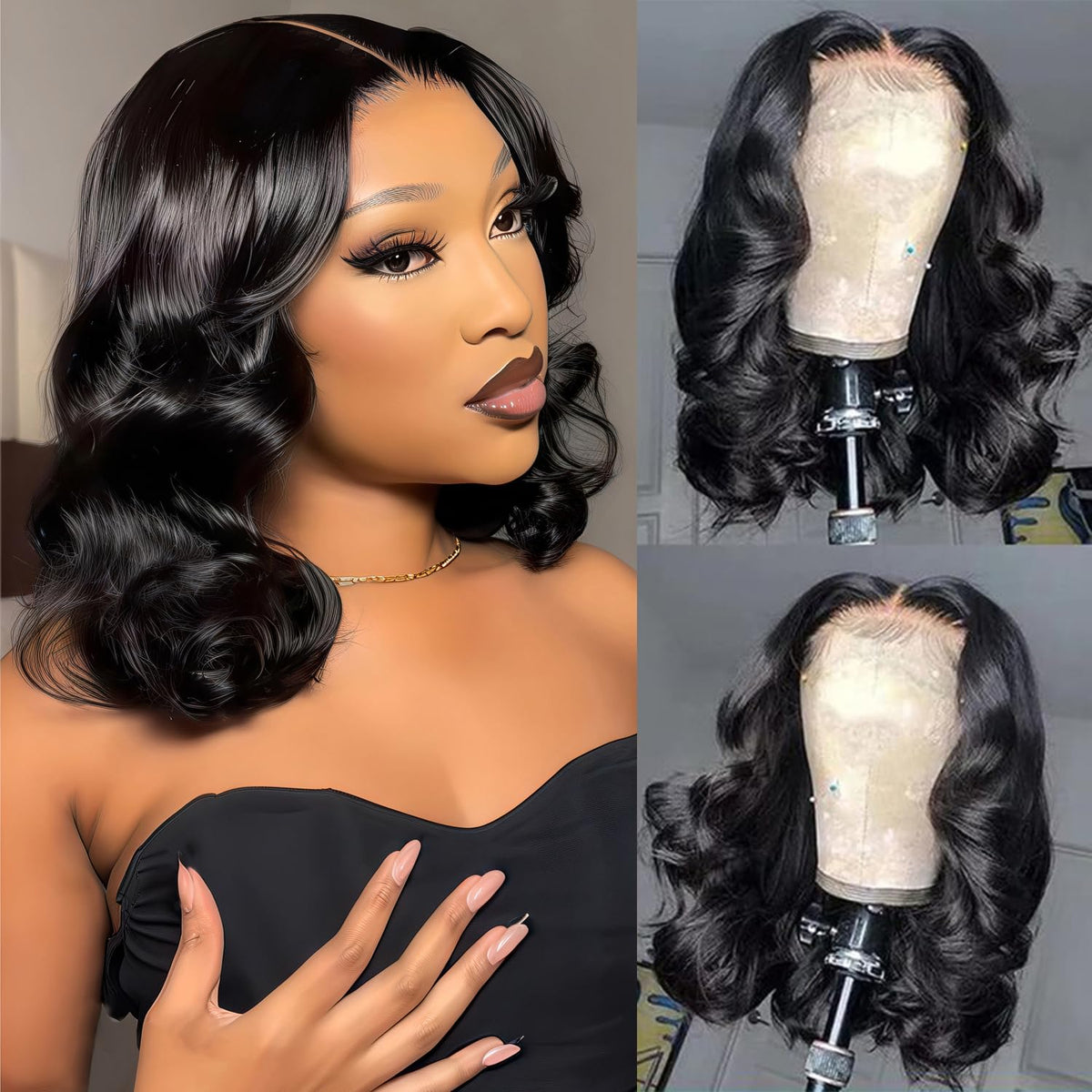 TopSilky 13x6 bob wig front view in natural black for daily wear.