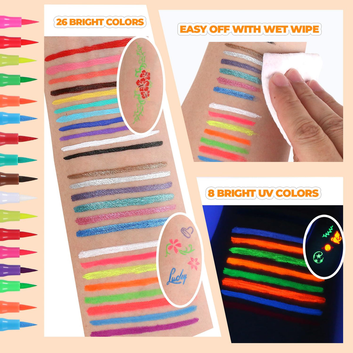Torbers matte markers provide bold, even coverage for dramatic body art