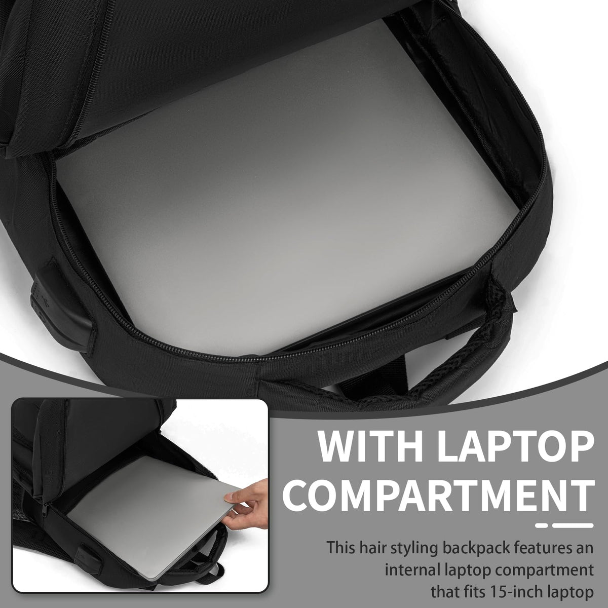 TORIBIO barber bag backpack interior layout keeps scissors, clippers, combs, and cape organized.