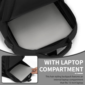 TORIBIO barber bag backpack interior layout keeps scissors, clippers, combs, and cape organized.