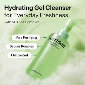 Torriden Balanceful Cleansing Gel bottle back label shows vegan packaging and cruelty-free promise.