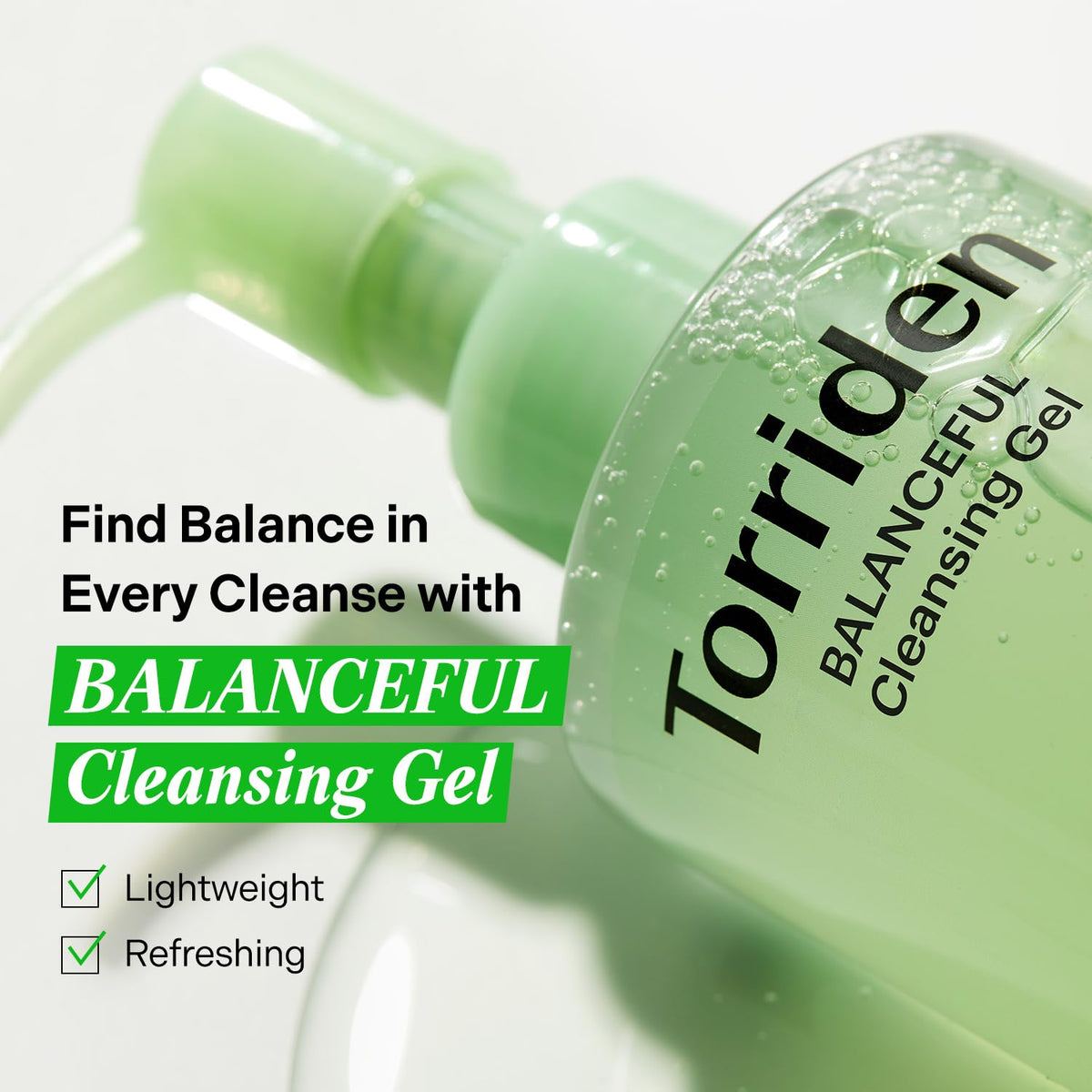 Torriden Balanceful Cleansing Gel texture close-up, gentle exfoliation from LHA.