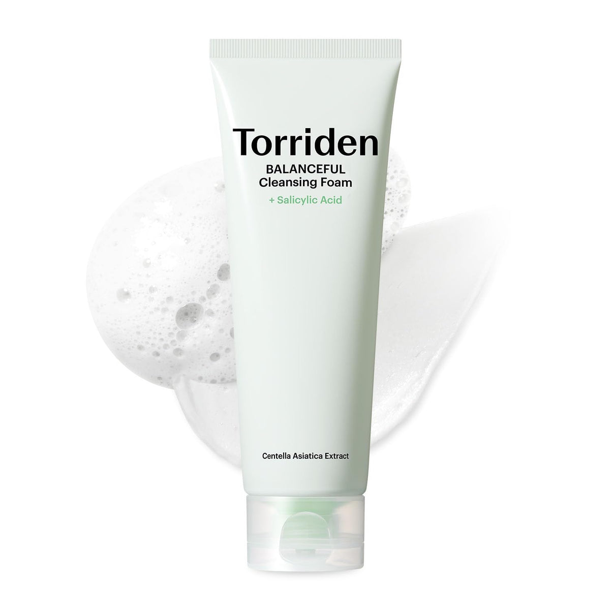 Torriden Balanceful foam bottle delivering ultra-fine microfoam for gentle cleansing.