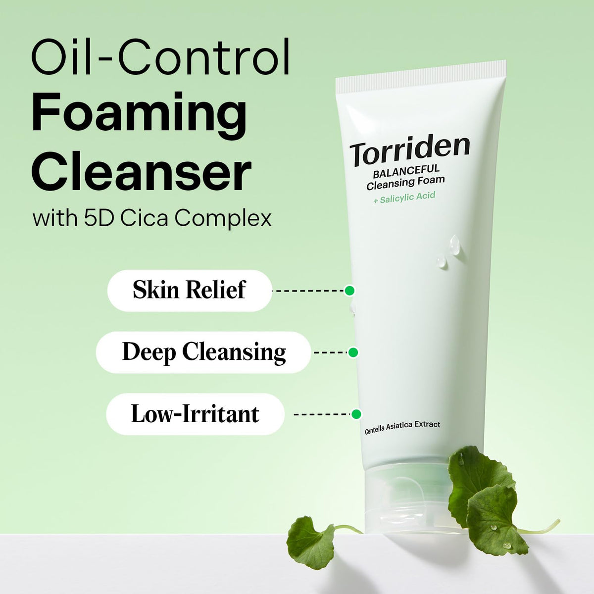 Close-up of Torriden Balanceful foam lather forming between fingers for thorough cleansing.