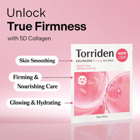 Torriden Cellmazing 5D collagen complex diagram highlighting pore tightening and deep hydration.