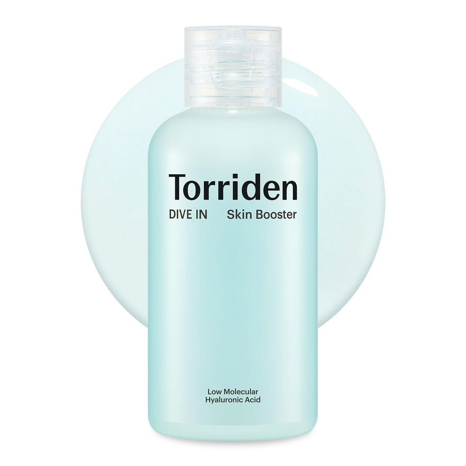 Torriden Dive In Skin Booster bottle closeup highlighting deep hydration for dry skin.