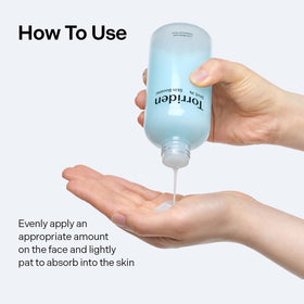 Torriden Dive In Skin Booster ingredients panel featuring hyaluronic acid and ceramide.