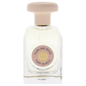 Tory Burch Sublime Rose bottle side view highlighting sleek profile for on-the-go use