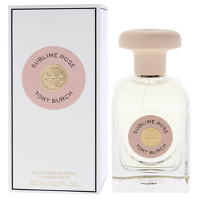 Tory Burch Sublime Rose back label close-up with branding and details
