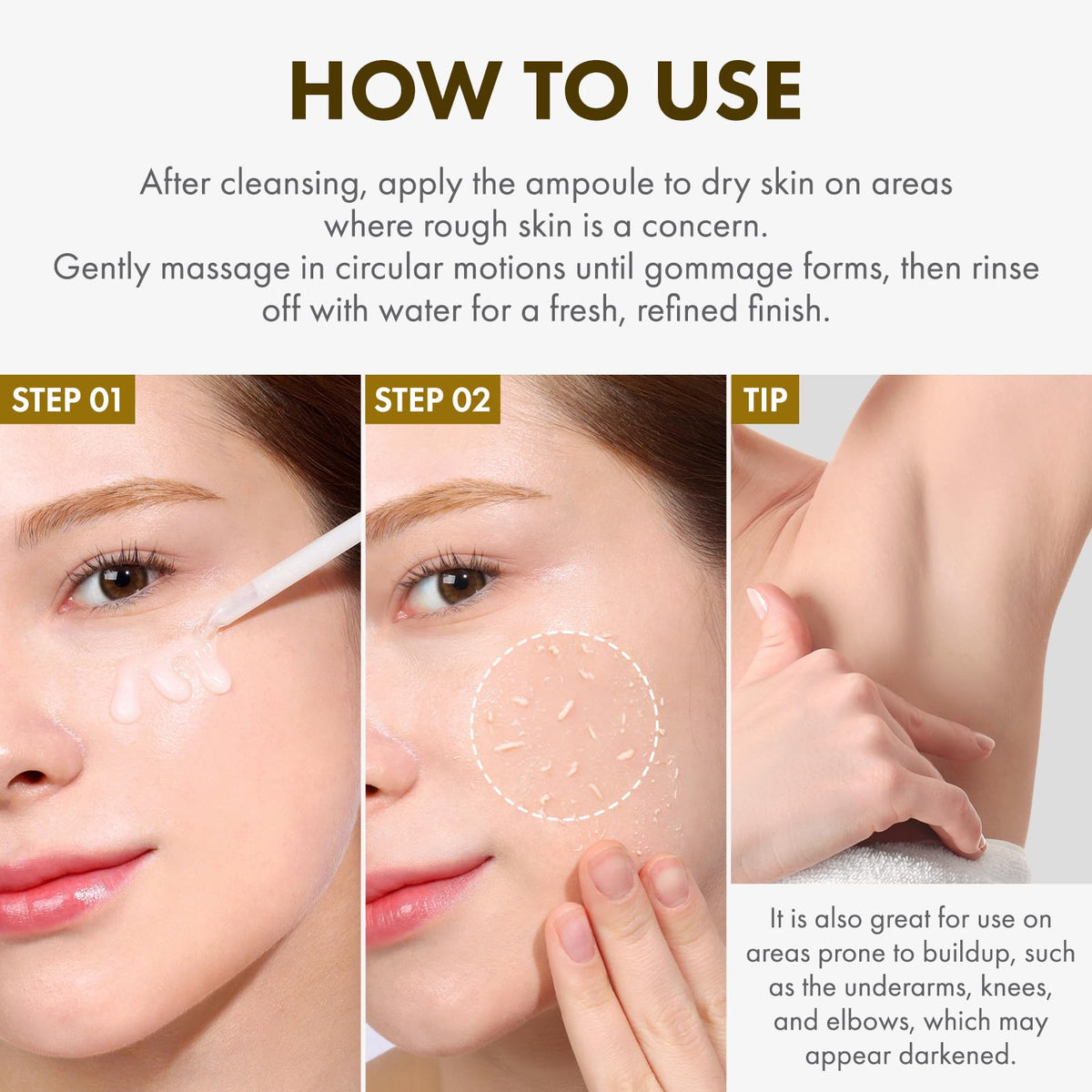 TOSOWOONG Rice Bran Water exfoliant application close-up on skin