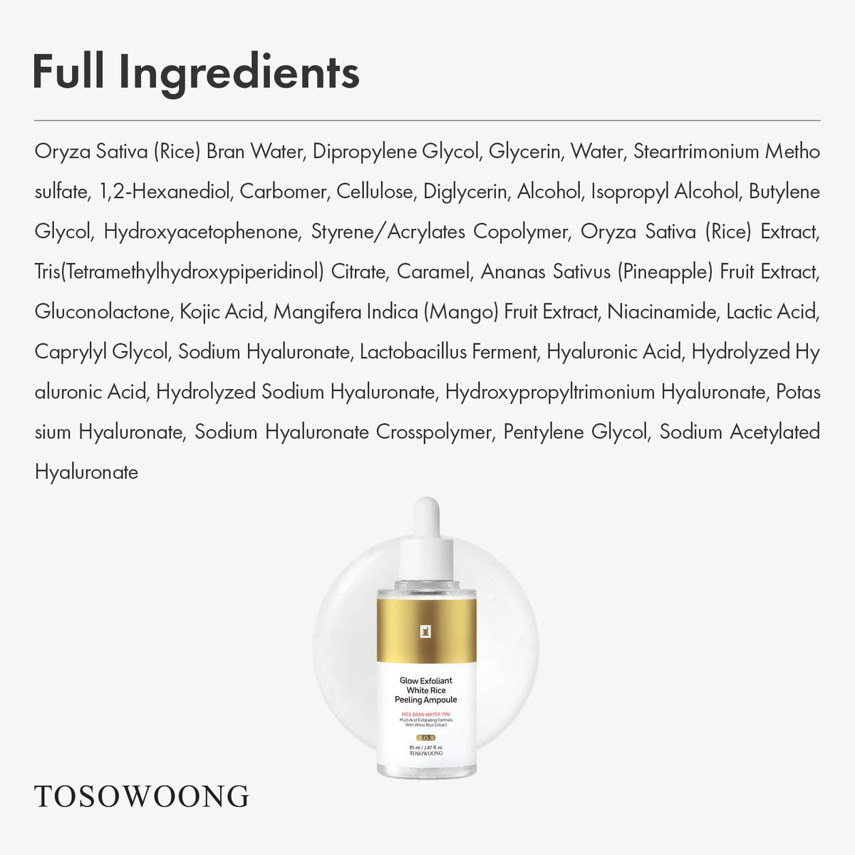 TOSOWOONG White Rice Peeling Ampoule hand application for gentle exfoliation