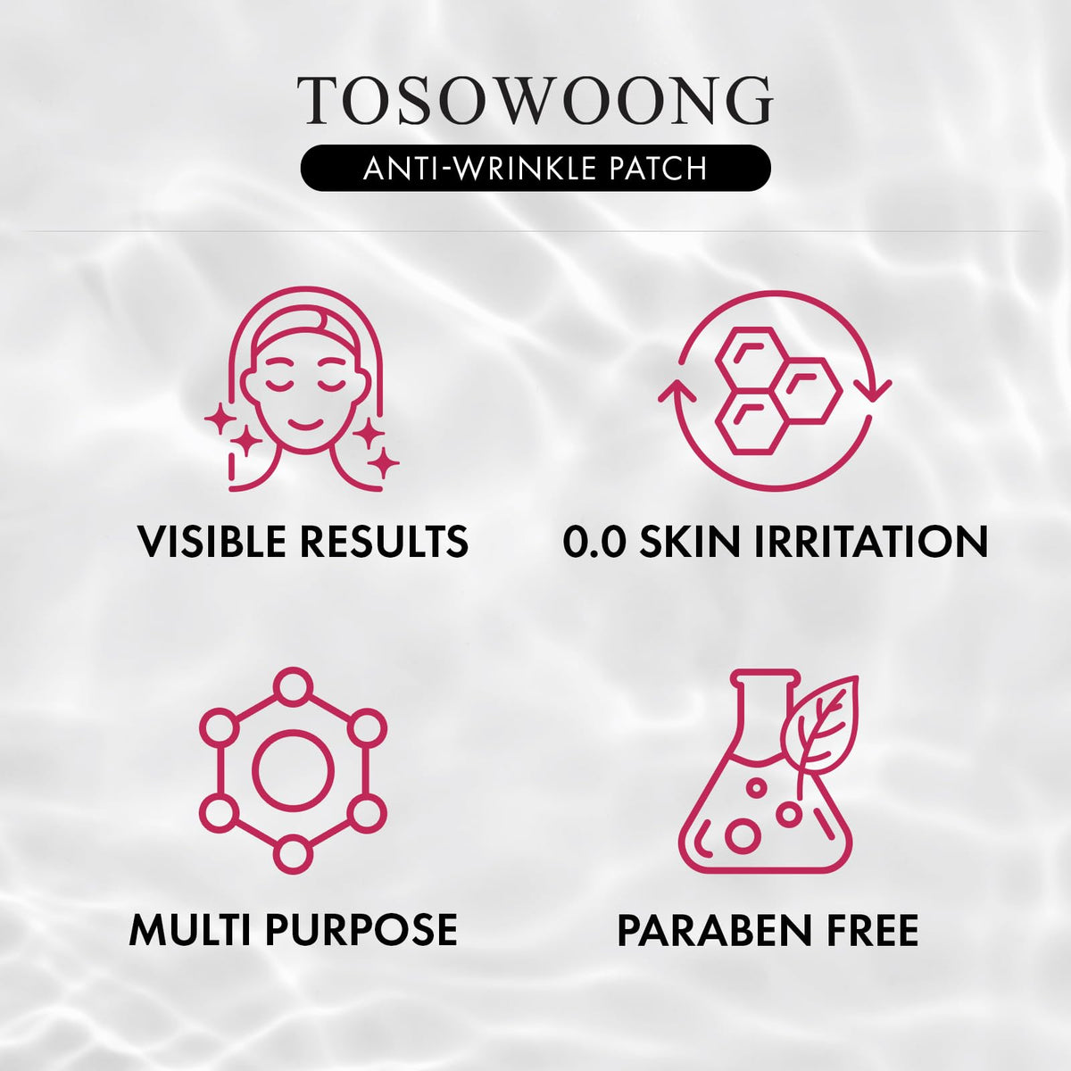 TOSOWOONG patch kit image showing an all-in-one wrinkle care solution