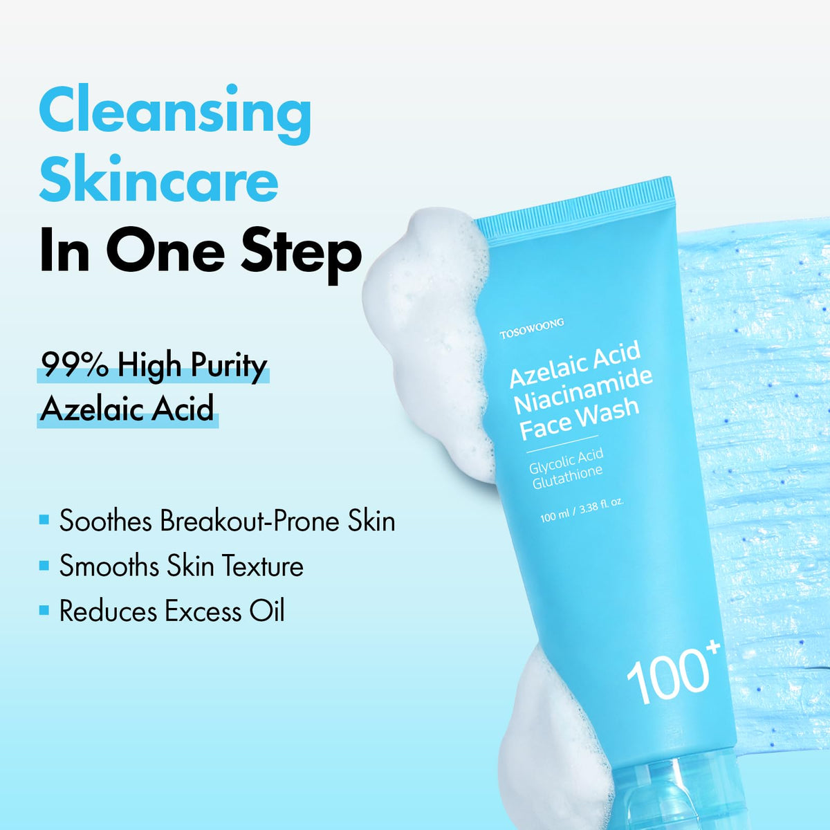 TOSOWOONG Azelaic Acid 99% purity signifies strong pore care.