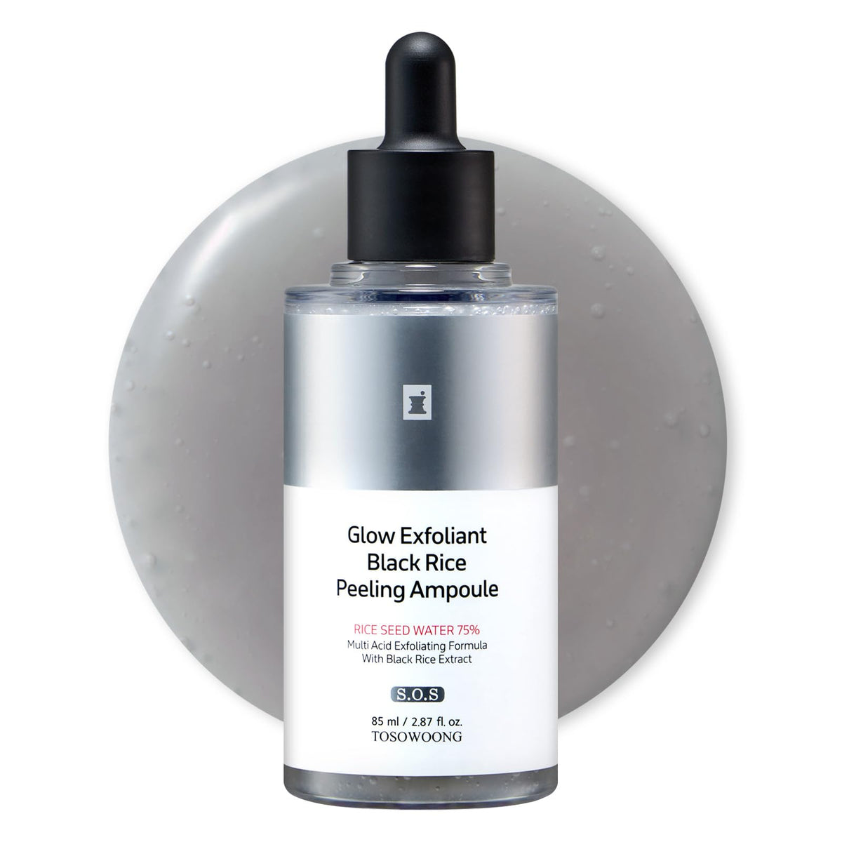 TOSOWOONG Black Rice Peeling Ampoule bottle illustrating exfoliation and hydration