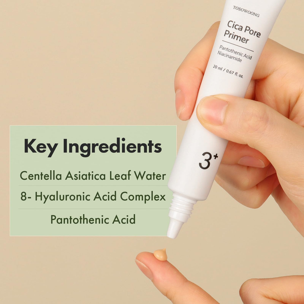 TOSOWOONG Cica Pore Primer applied for a long-lasting matte base.