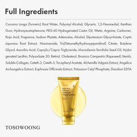 TOSOWOONG Kojic Acid Turmeric Overnight Wrap Mask ingredients panel highlights turmeric and vitamin C.