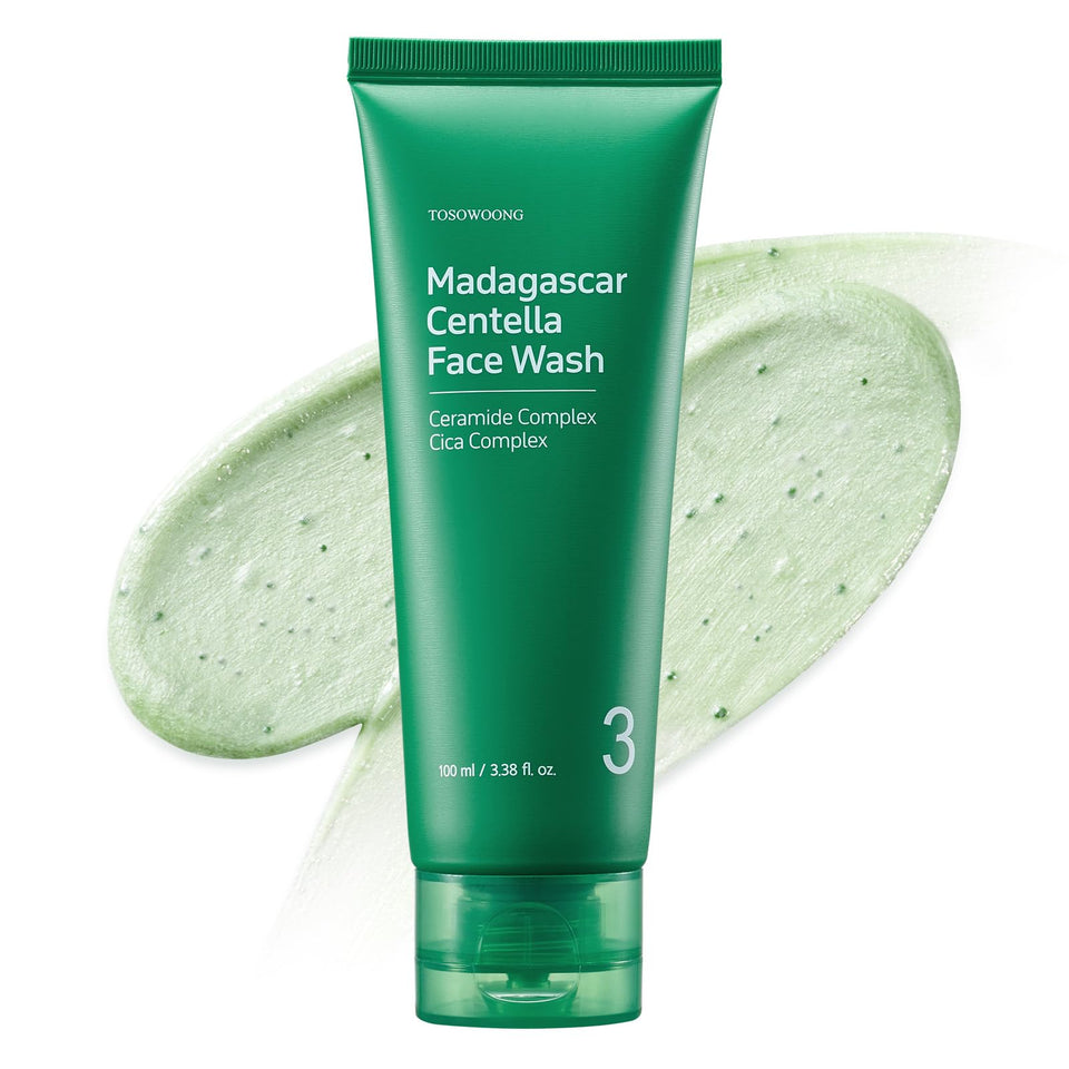 TOSOWOONG Madagascar Centella face wash foam mochi texture deep cleans pores.