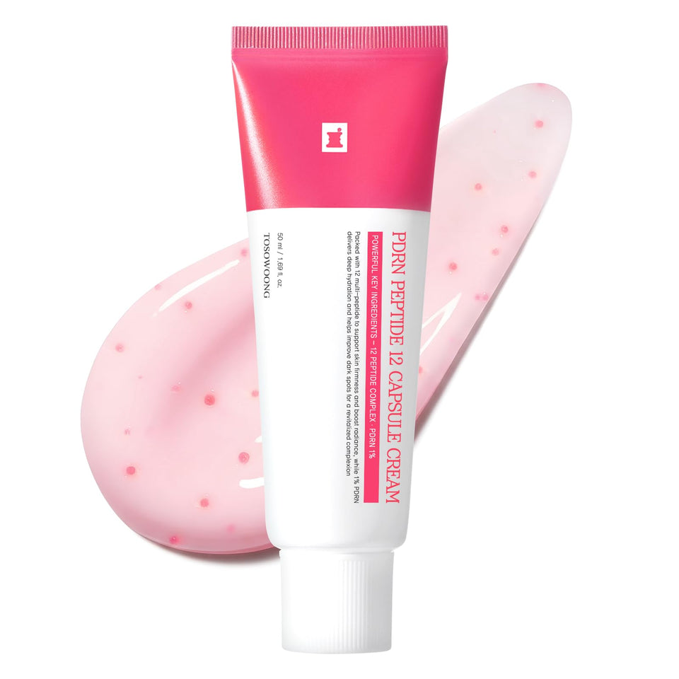 TOSOWOONG PDRN Peptide 12 cream bottle highlights premium packaging and daily hydration potential.