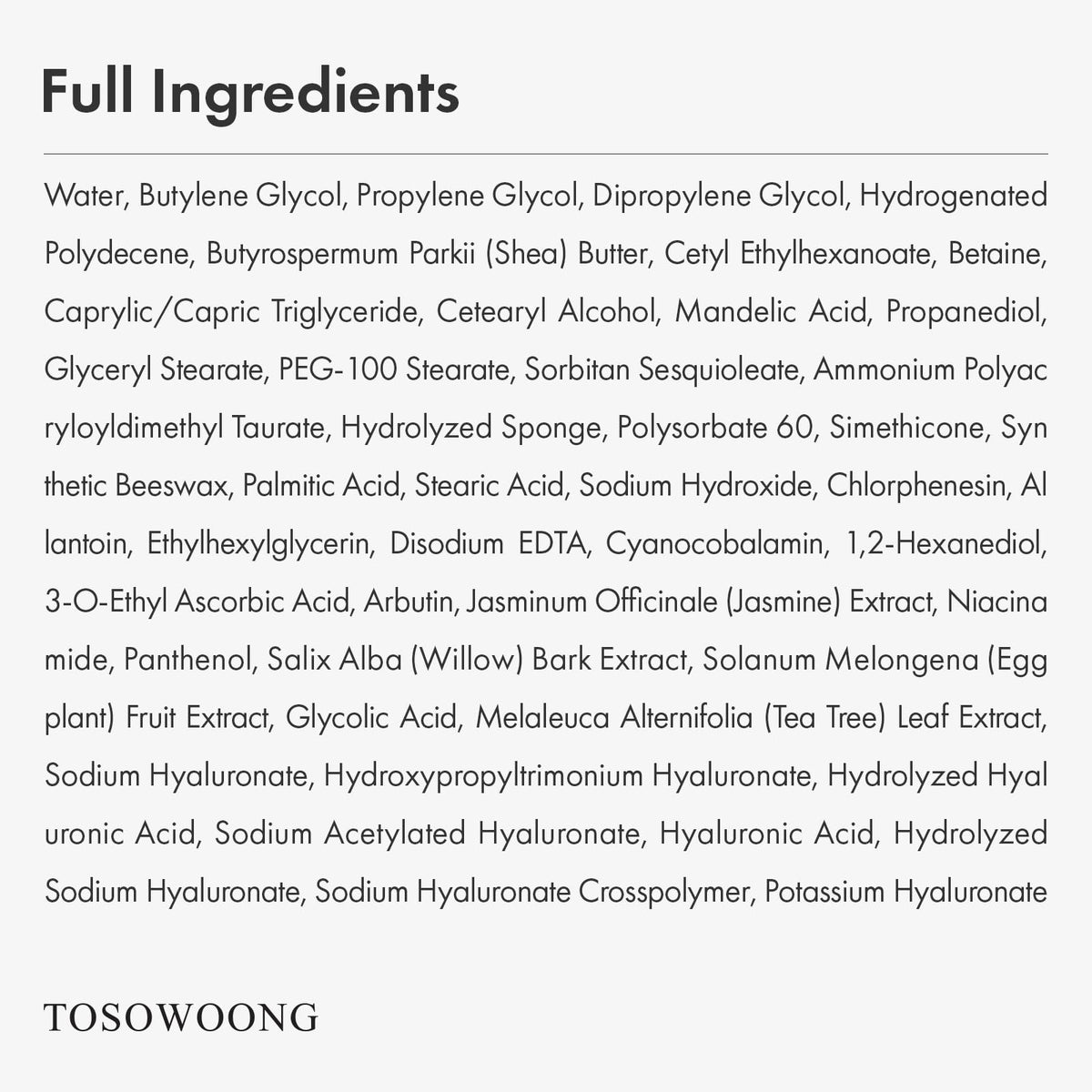 Packaging box of TOSOWOONG Real Mandelic Acid Cream shows brand story and exfoliation benefits