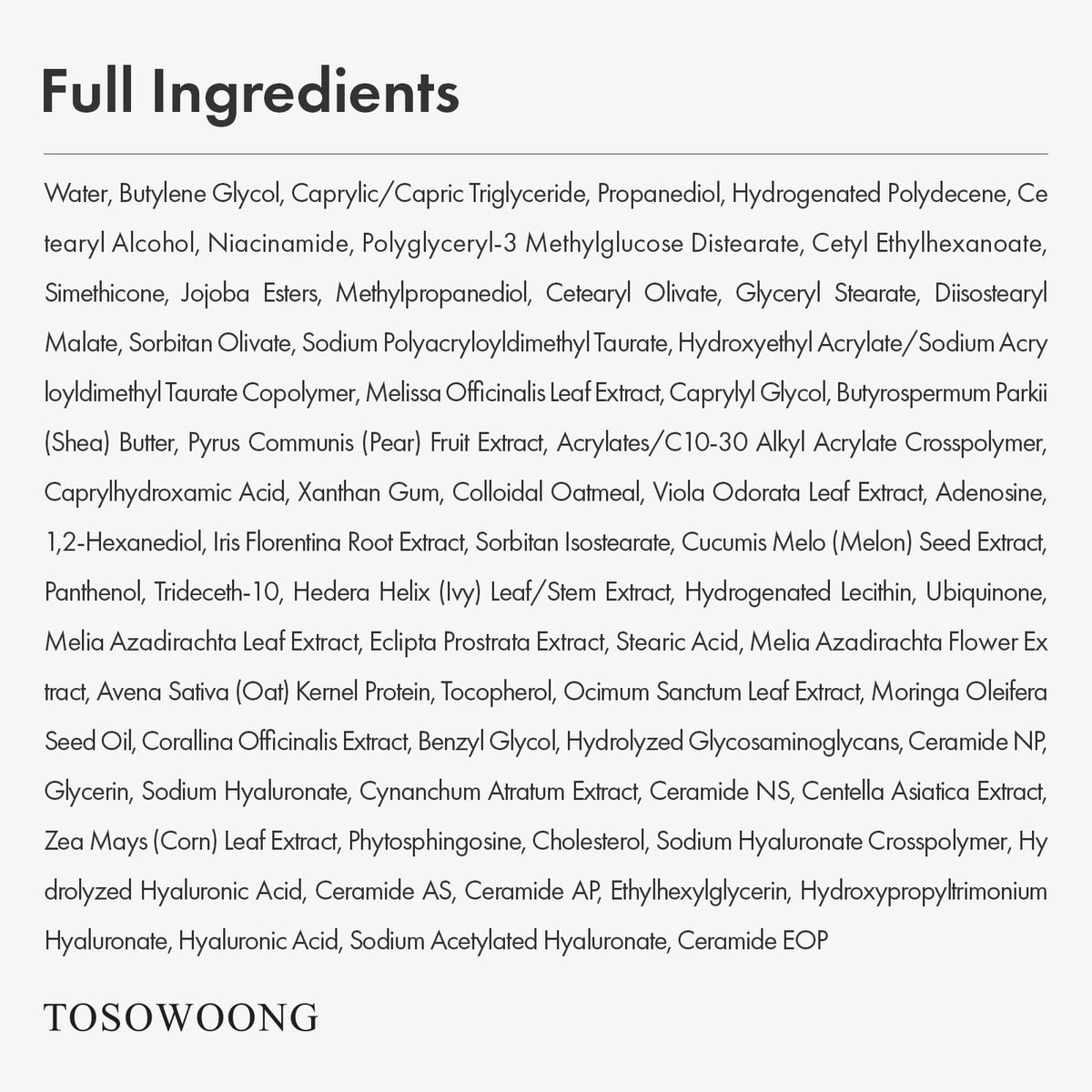 TOSOWOONG Real Oatmeal Relief Cream label confirms fragrance-free and dye-free formula.