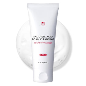 TOSOWOONG Salicylic Acid Foam Cleanser bottle close-up highlighting pore-cleansing action