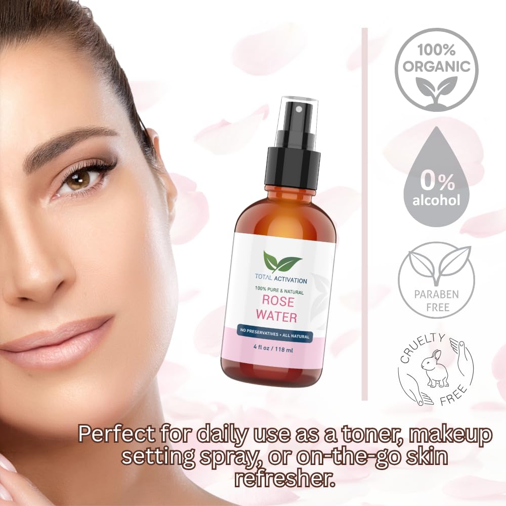 Total Activation Moroccan rose petals inside a bottle highlight clean, single-ingredient formula.