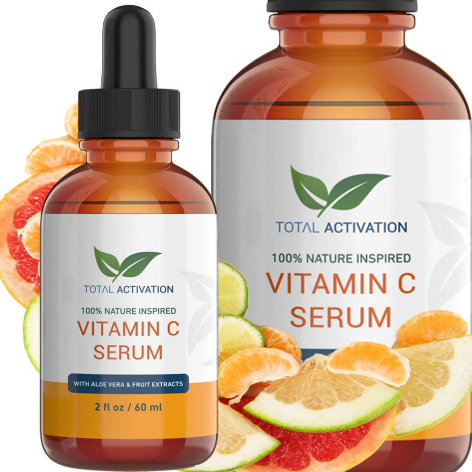 Total Activation Vitamin C Serum bottle pour shows fast absorption and hydration.