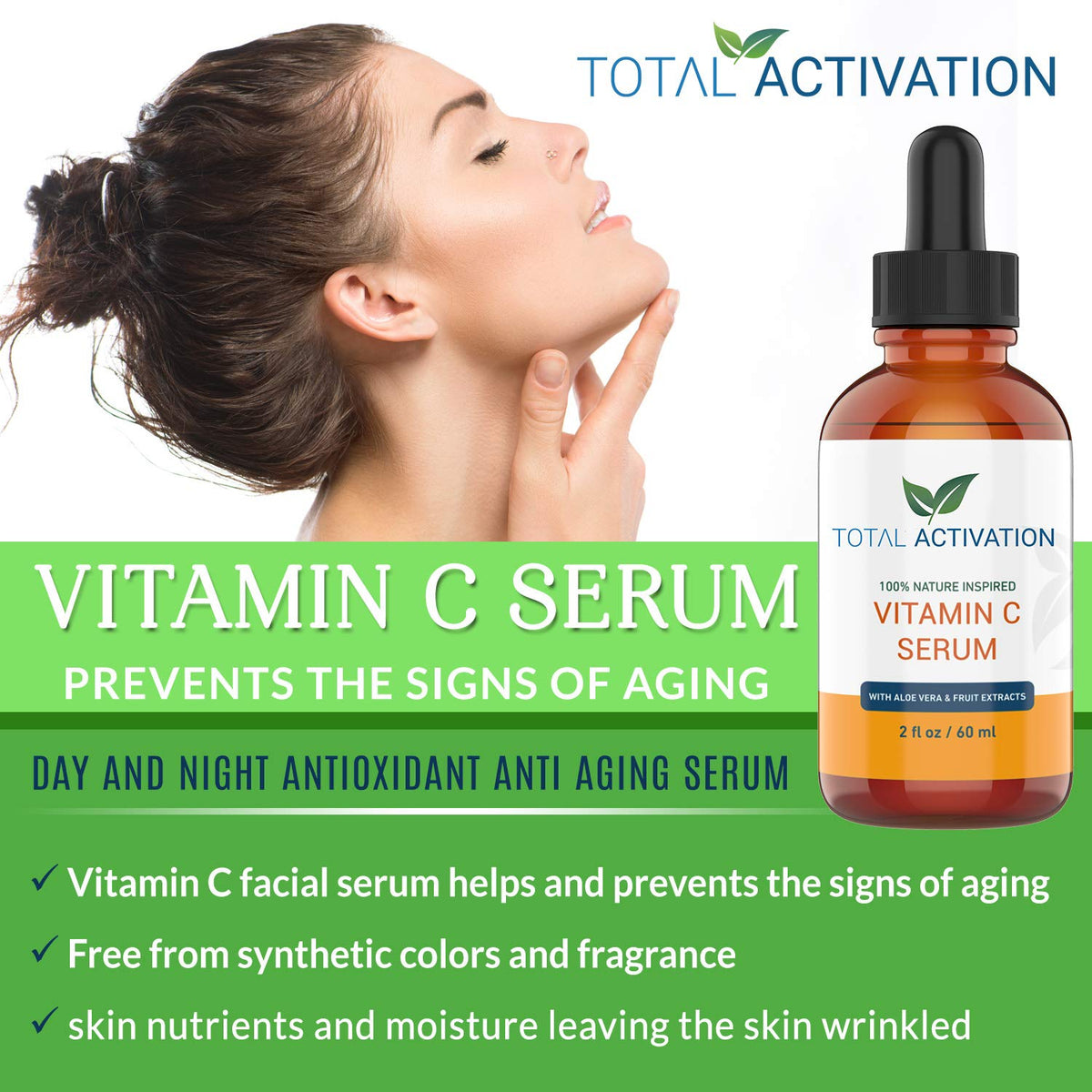 Total Activation Vitamin C Serum glow closeup communicates your skin’s healthy radiance.