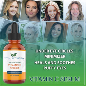 Total Activation Vitamin C Serum under makeup finish image shows a ready-to-go base.