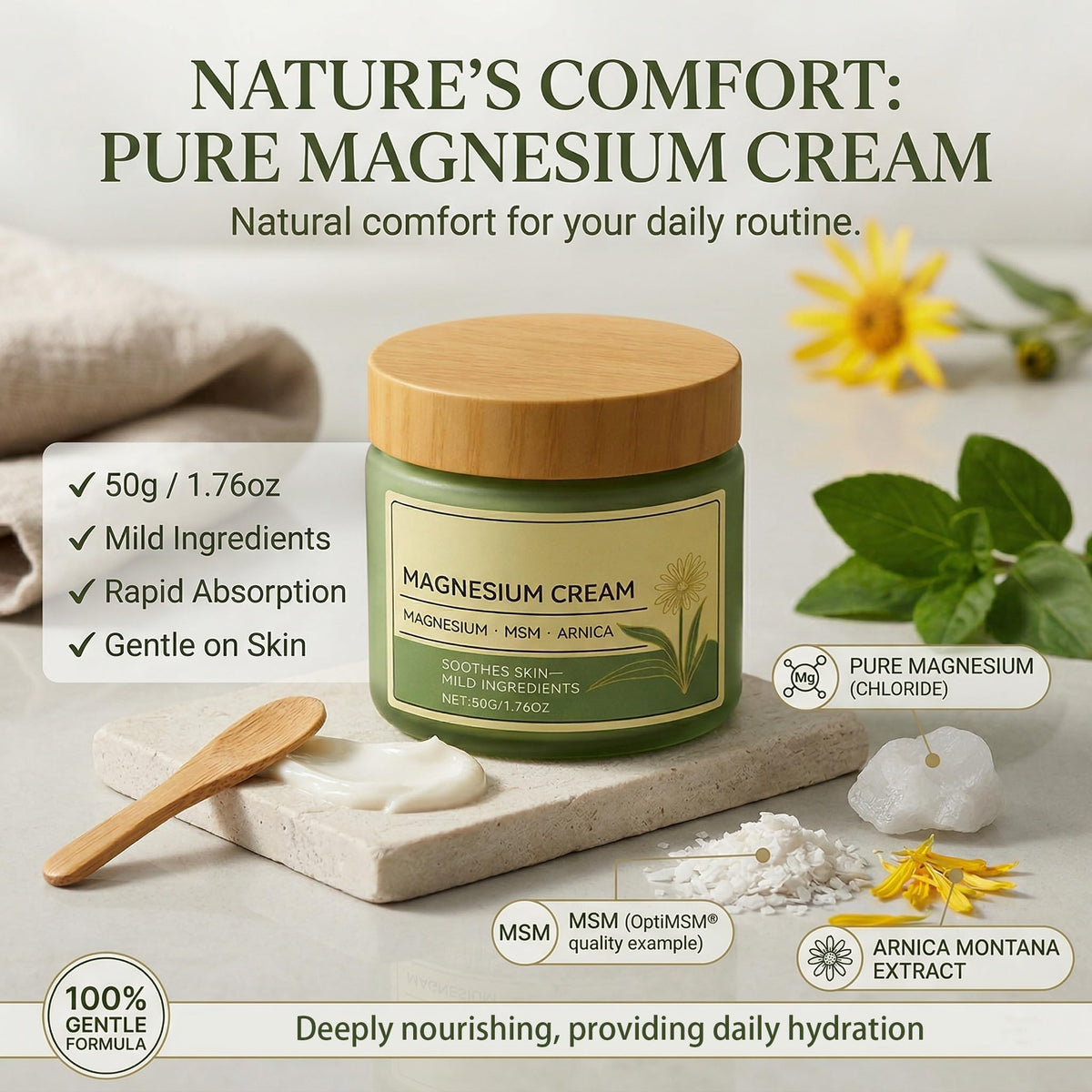 TotalRelief arnica MSM cream label detail showing natural ingredients
