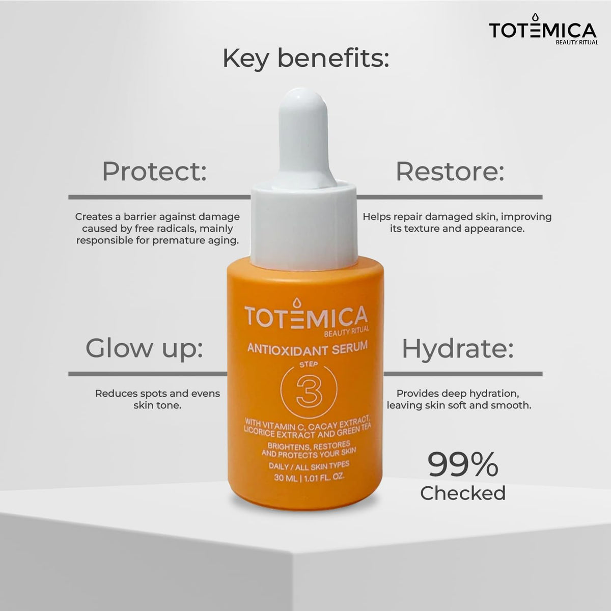 Totemica Vitamin C Serum texture close-up showing lightweight, fast-absorbing formula.
