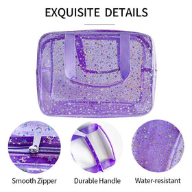 TotepPrint waterproof PVC clear toiletry bag protects contents from splashes.