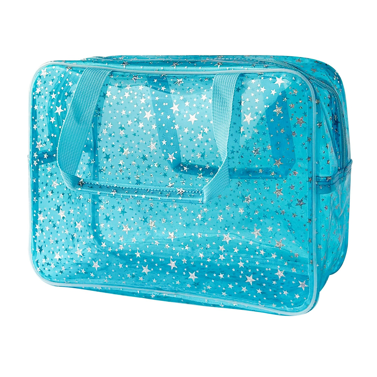 TotePrint holographic star makeup bag front view for stylish cosmetics organization