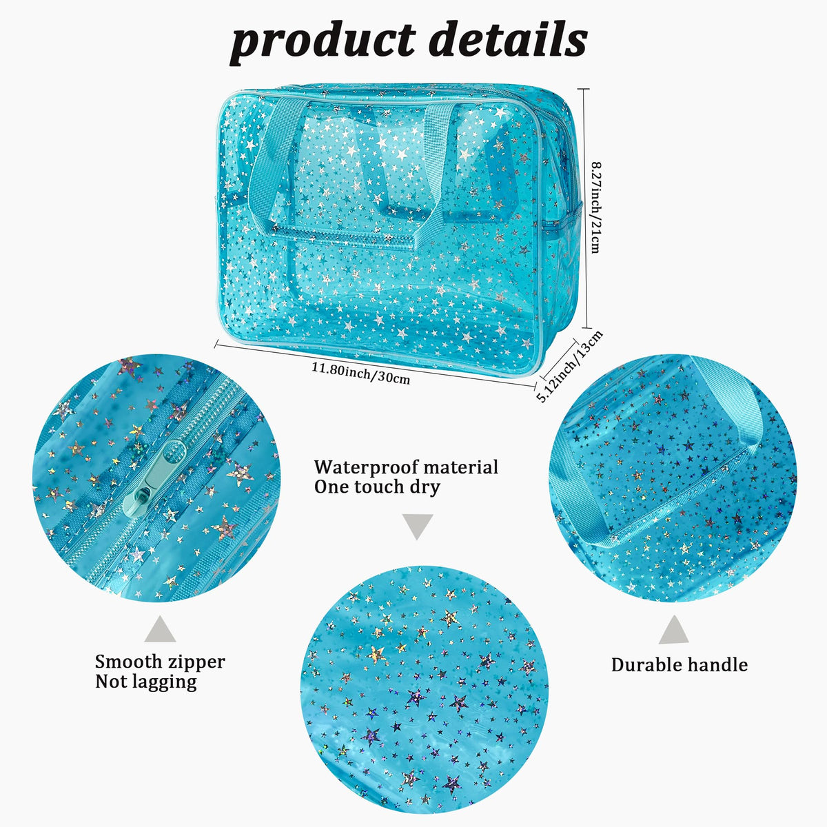 TotePrint light blue travel pouch with handle for easy portability