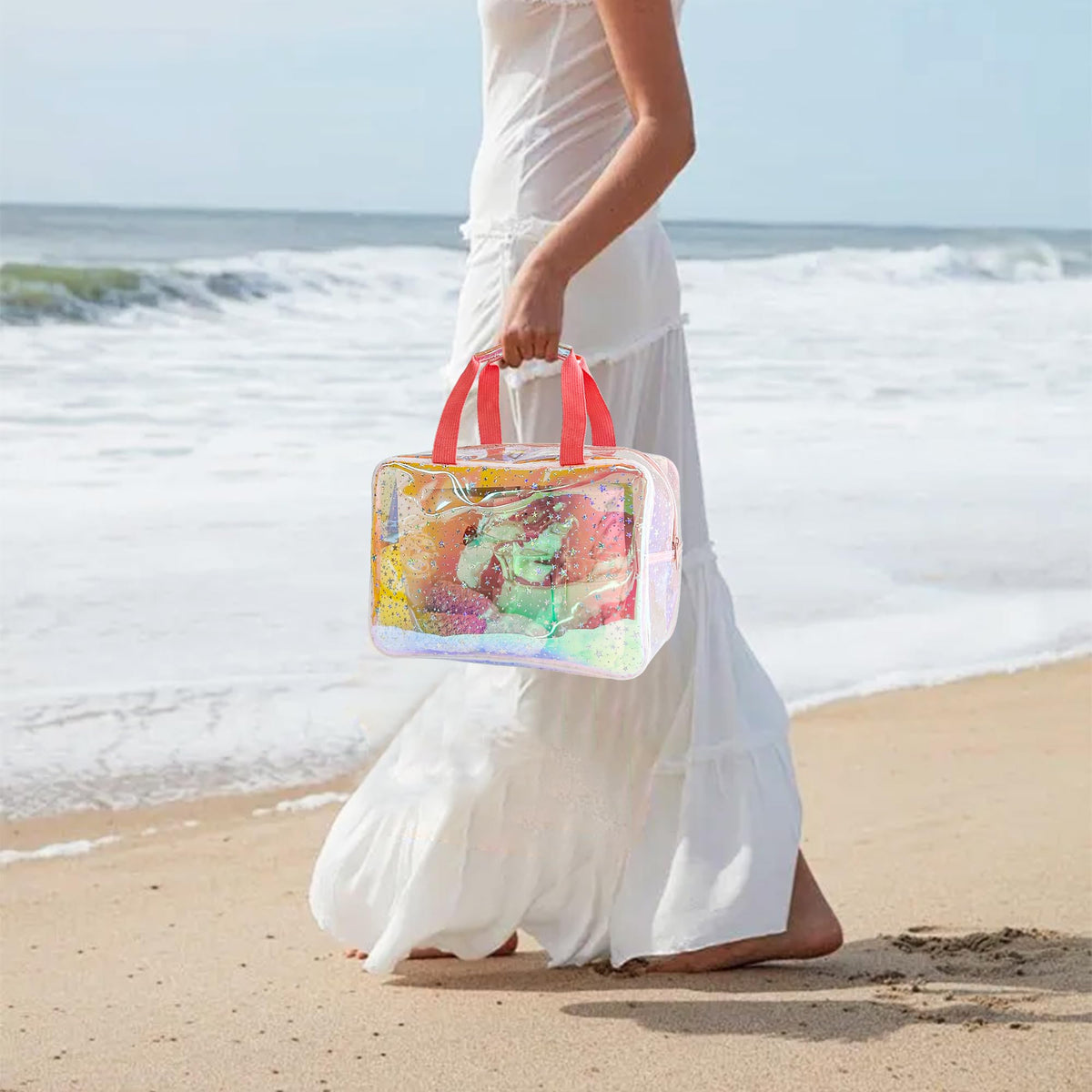 Travel-ready bag for cosmetics, accessories, and small items.