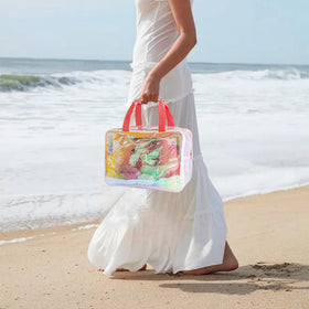 Travel-ready bag for cosmetics, accessories, and small items.